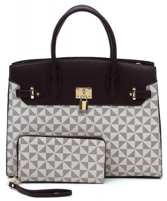 PM Monogram Pad-lock 2-in-1 Satchel Bag PM2699 TAUPE